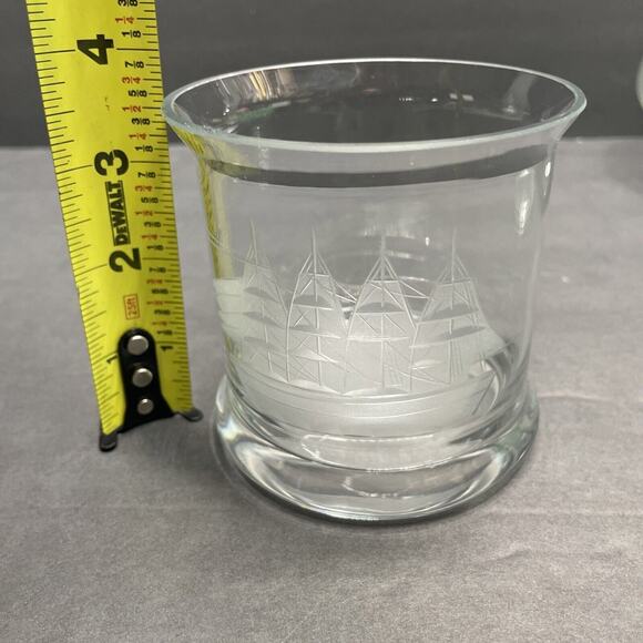 Glass Decanter & 2 Rocks Glasses w/Etched Sailing Ship Frosted White Nautical - Picture 8 of 8